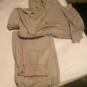 taupe crop top jogging suit